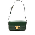 Second hand Céline Claude Shiny Calfskin Leather Flap Shoulder Bag Green - Tabita Bags