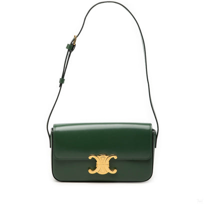 Second hand Céline Claude Shiny Calfskin Leather Flap Shoulder Bag Green - Tabita Bags