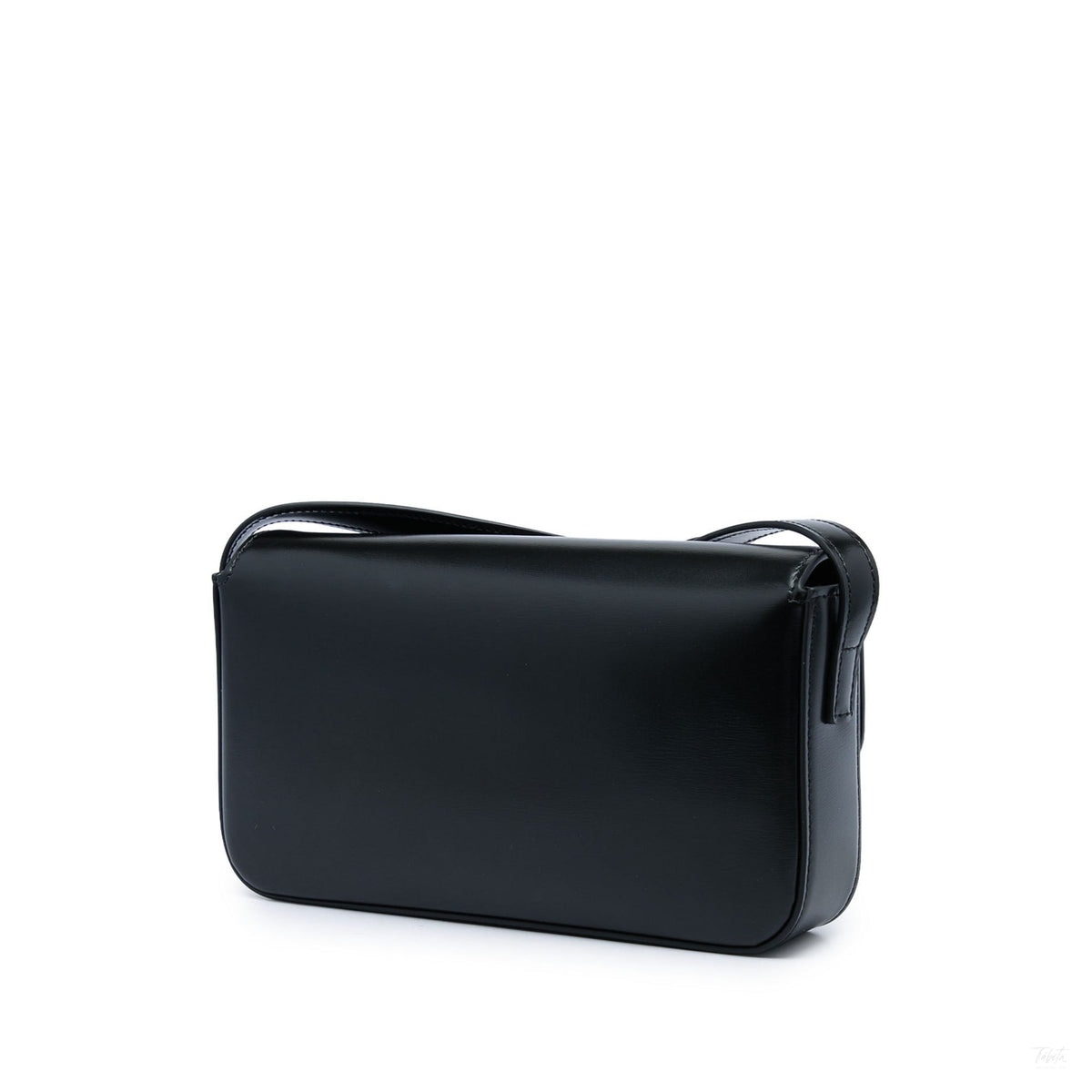 Second hand Céline Claude Shiny Calfskin Leather Triomphe Flap Shoulder Bag Black - Tabita Bags
