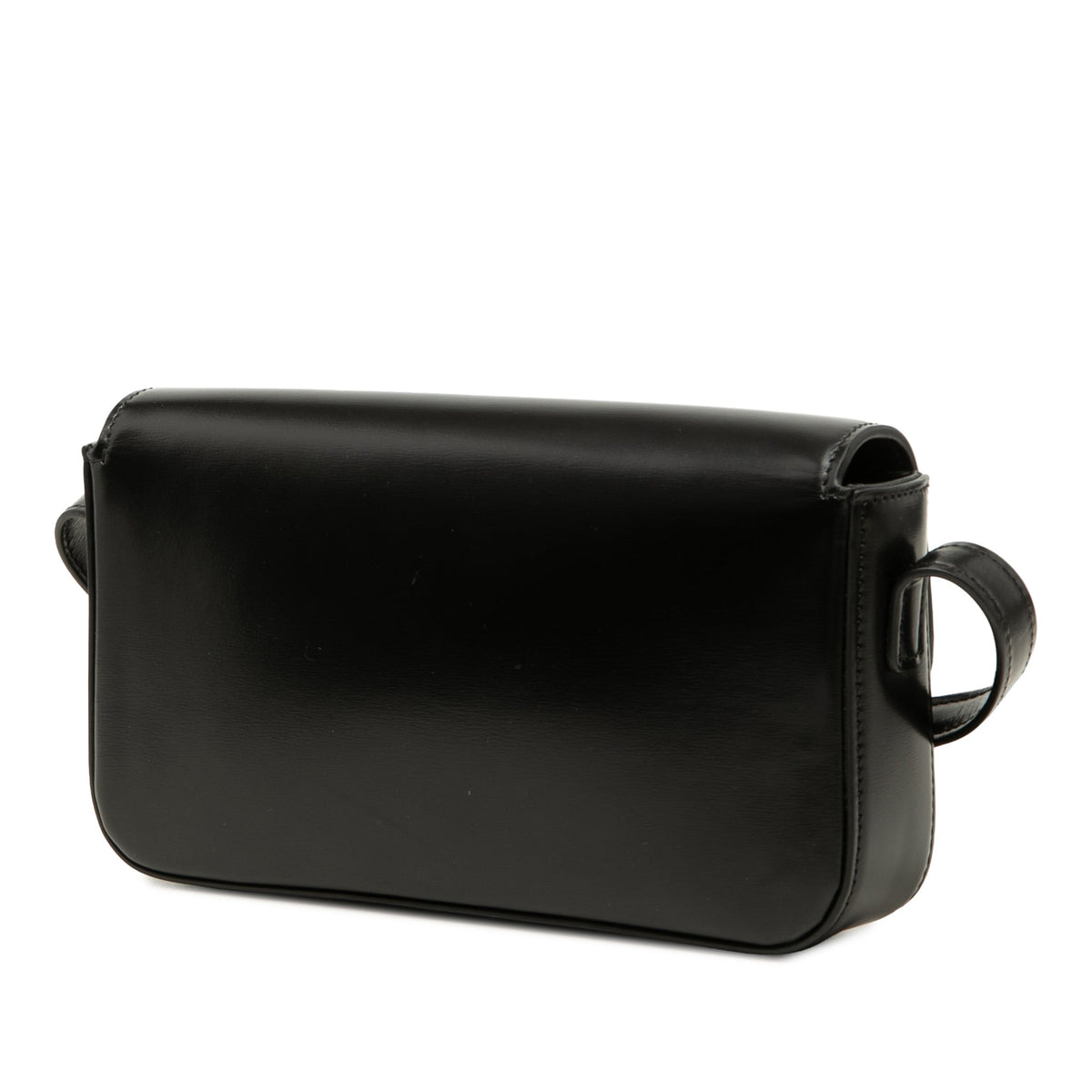Second hand Céline Claude Shiny Calfskin Leather Triomphe Flap Shoulder Bag Black - Tabita Bags