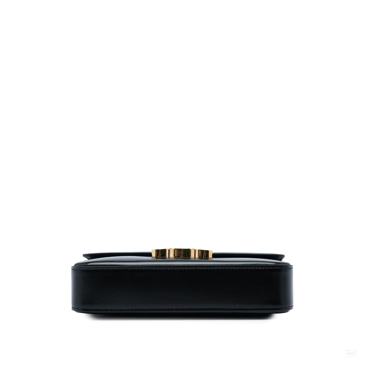 Second hand Céline Claude Shiny Calfskin Leather Triomphe Flap Shoulder Bag Black - Tabita Bags