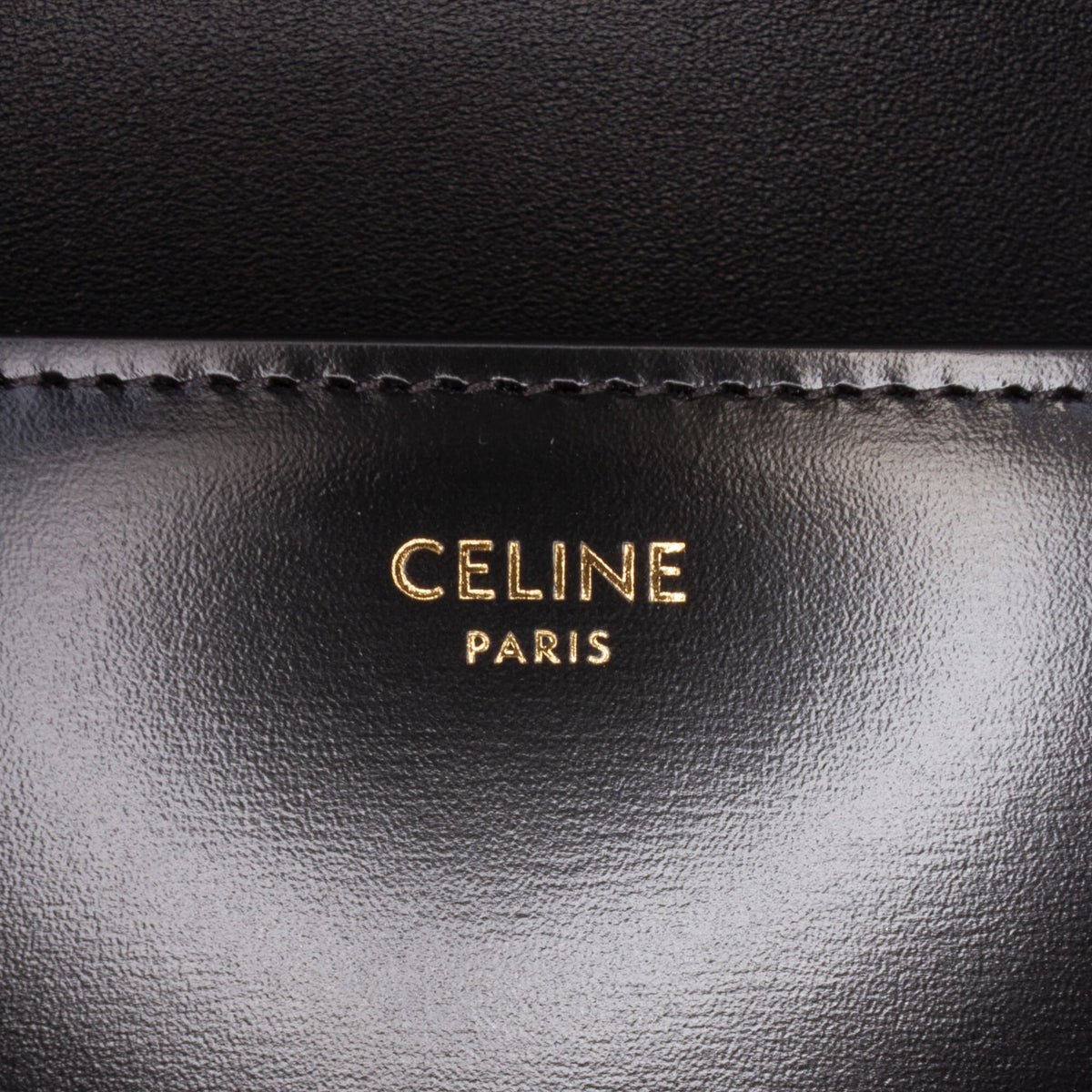 Second hand Céline Claude Shiny Calfskin Leather Triomphe Flap Shoulder Bag Black - Tabita Bags