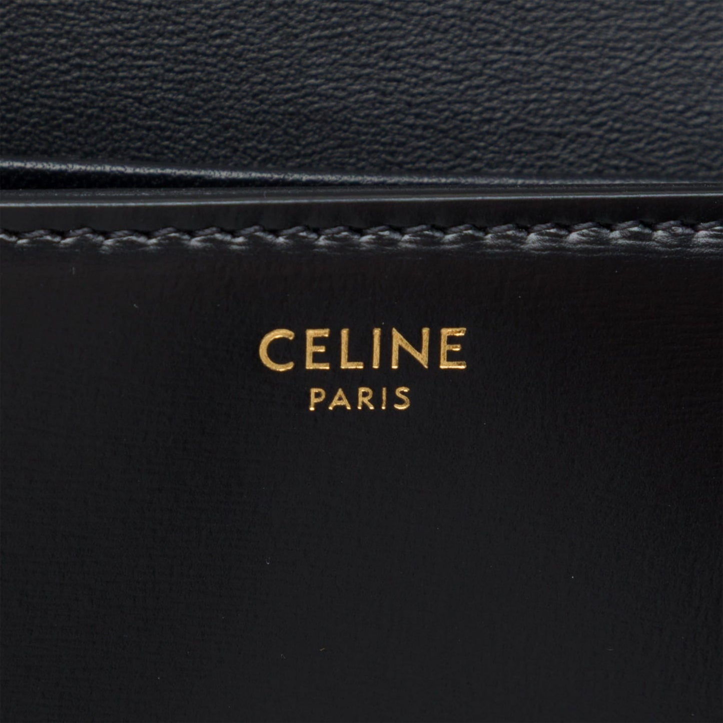 Second hand Céline Claude Shiny Calfskin Leather Triomphe Flap Shoulder Bag Black - Tabita Bags