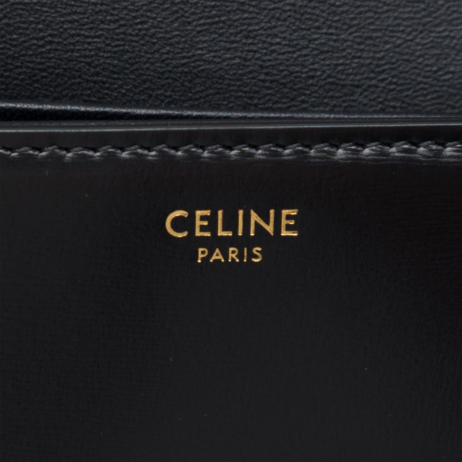 Second hand Céline Claude Shiny Calfskin Leather Triomphe Flap Shoulder Bag Black - Tabita Bags