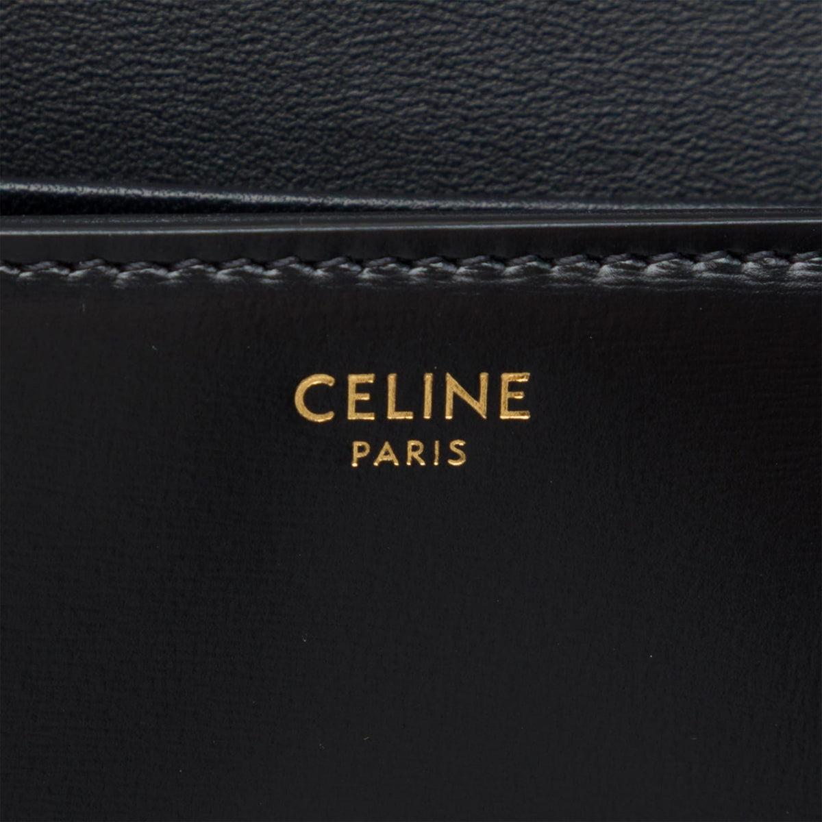 Second hand Céline Claude Shiny Calfskin Leather Triomphe Flap Shoulder Bag Black - Tabita Bags