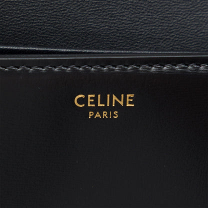 Second hand Céline Claude Shiny Calfskin Leather Triomphe Flap Shoulder Bag Black - Tabita Bags