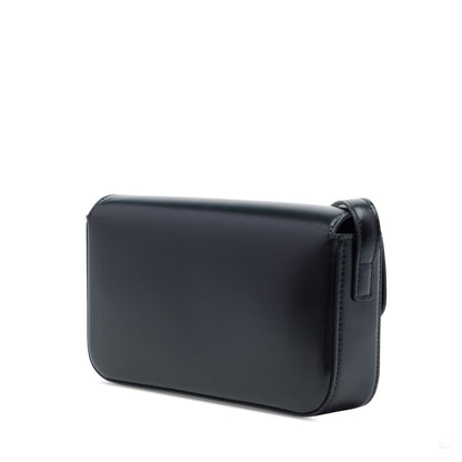 Second hand Céline Claude Shiny Calfskin Leather Triomphe Flap Shoulder Bag Black - Tabita Bags