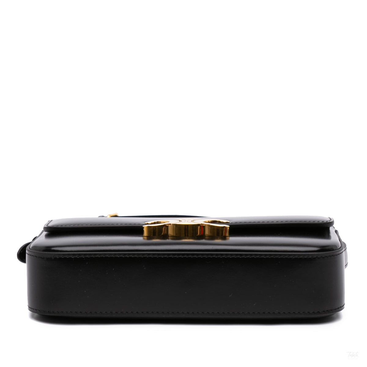 Second hand Céline Claude Shiny Calfskin Leather Triomphe Flap Shoulder Bag Black - Tabita Bags