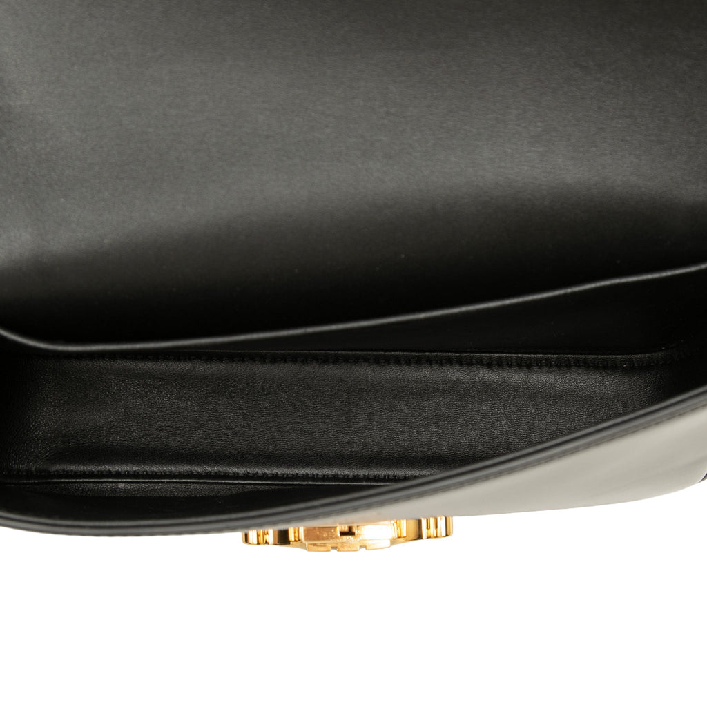 Second hand Céline Claude Shiny Calfskin Leather Triomphe Flap Shoulder Bag Black - Tabita Bags
