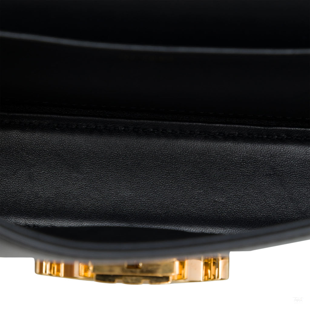Second hand Céline Claude Shiny Calfskin Leather Triomphe Flap Shoulder Bag Black - Tabita Bags