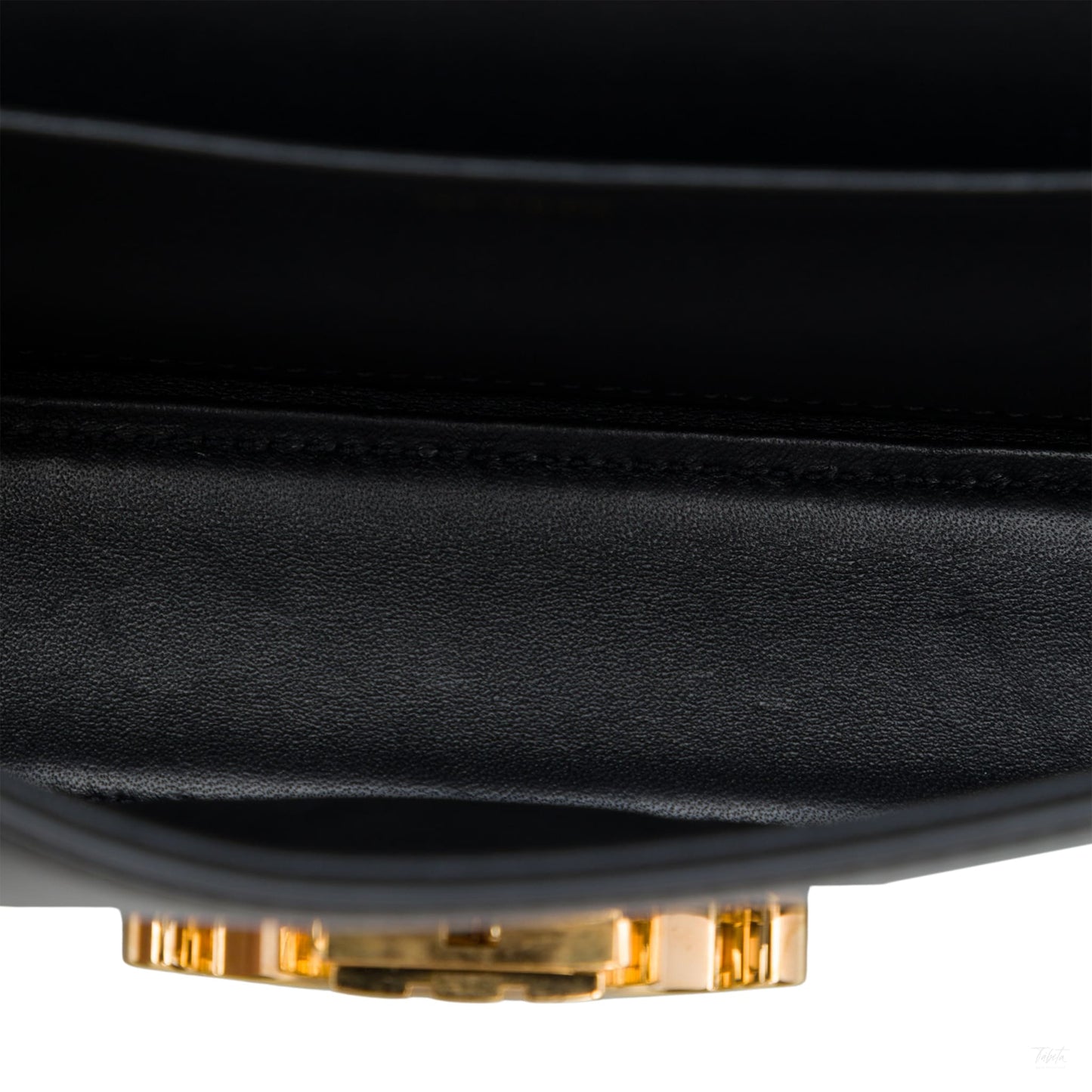 Second hand Céline Claude Shiny Calfskin Leather Triomphe Flap Shoulder Bag Black - Tabita Bags