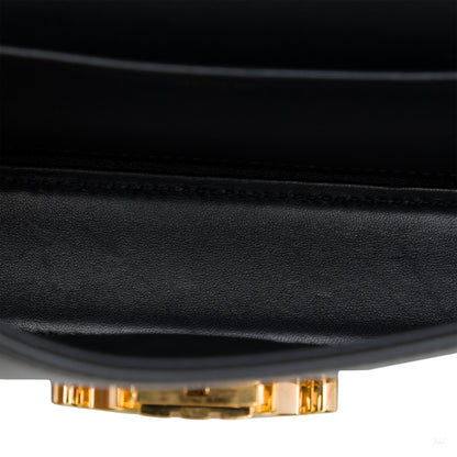 Second hand Céline Claude Shiny Calfskin Leather Triomphe Flap Shoulder Bag Black - Tabita Bags