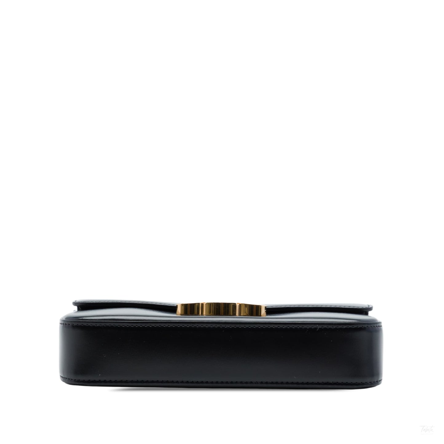 Second hand Céline Claude Shiny Calfskin Leather Triomphe Flap Shoulder Bag Black - Tabita Bags