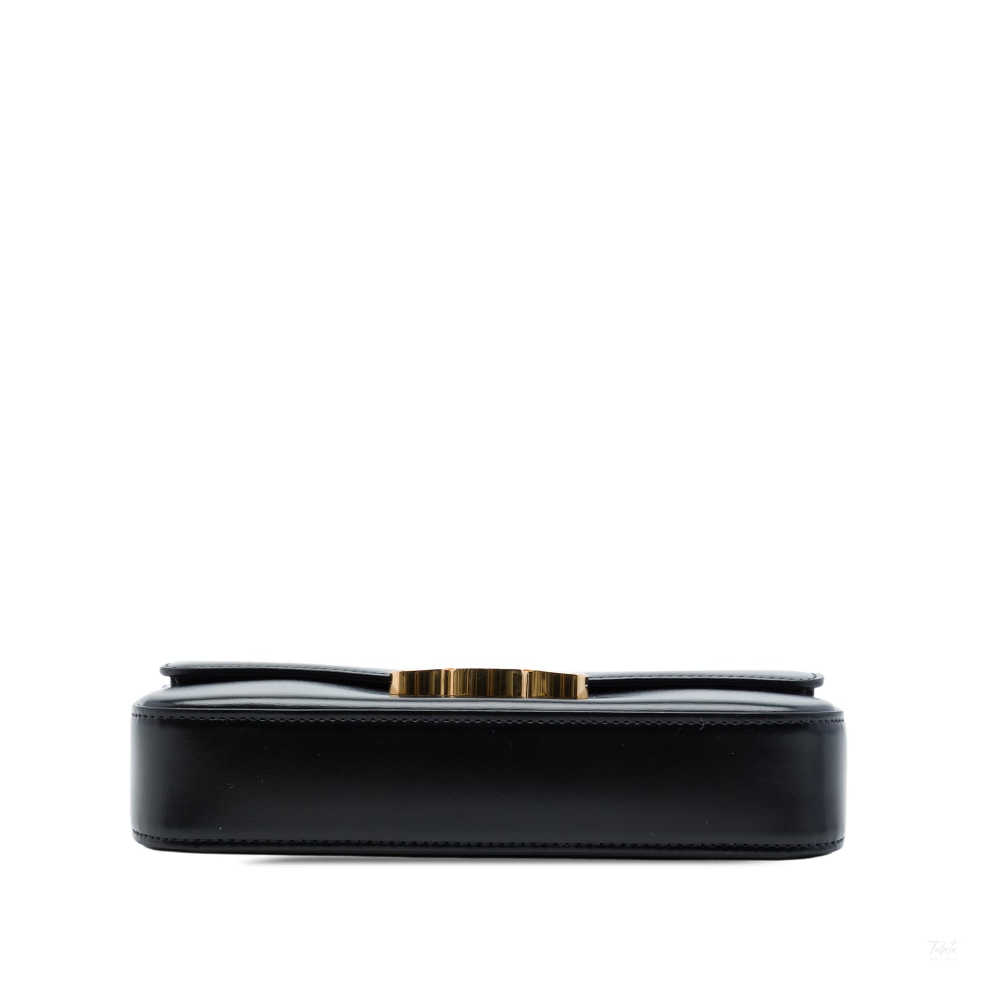 Second hand Céline Claude Shiny Calfskin Leather Triomphe Flap Shoulder Bag Black - Tabita Bags