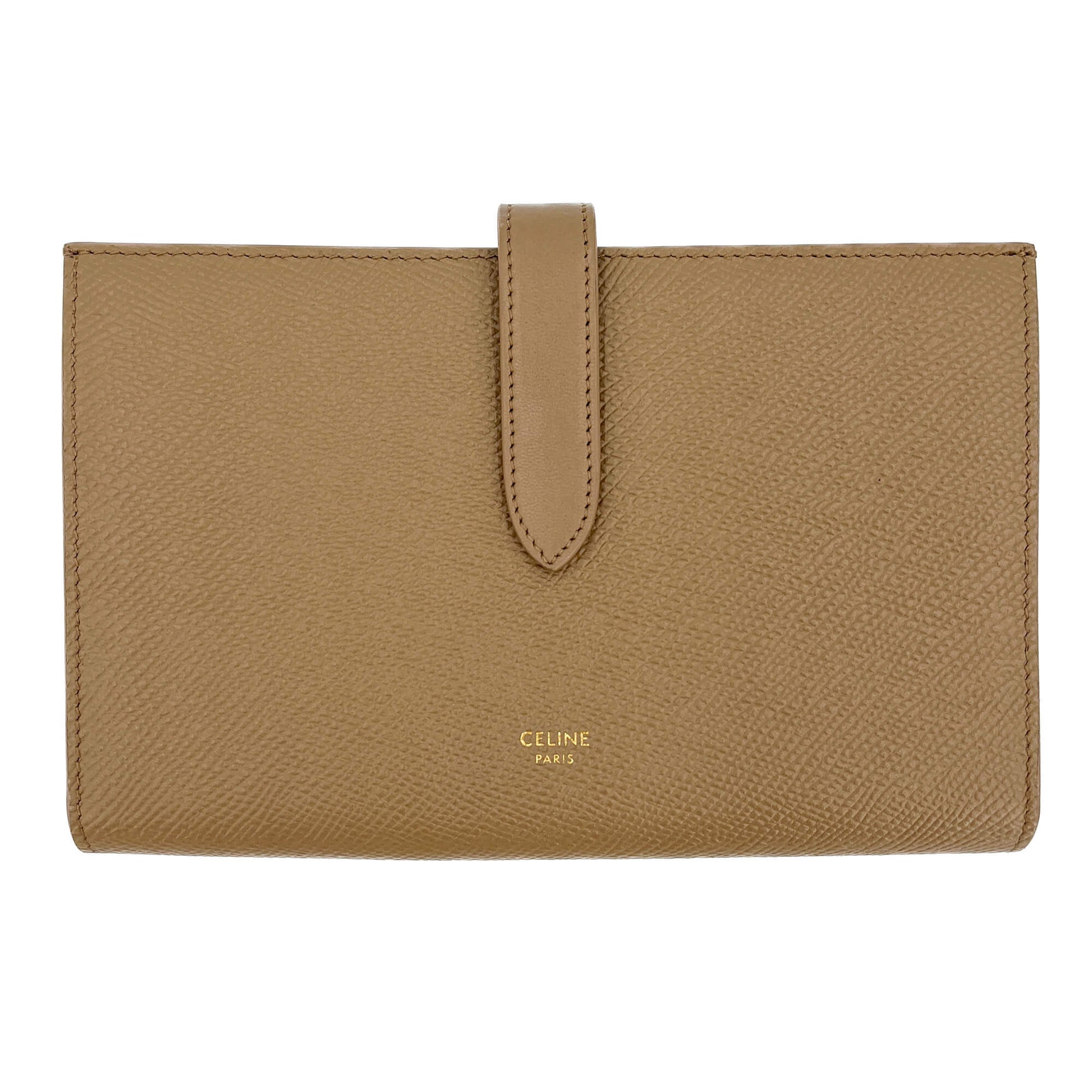 Second hand Céline Long Flap Wallet Grained Calfskin Leather Beige - Tabita Bags