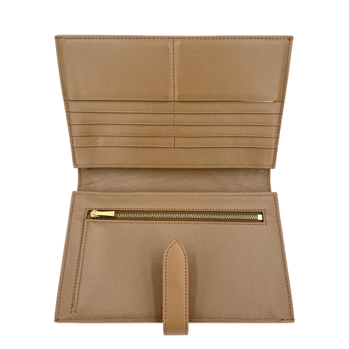 Second hand Céline Long Flap Wallet Grained Calfskin Leather Beige - Tabita Bags