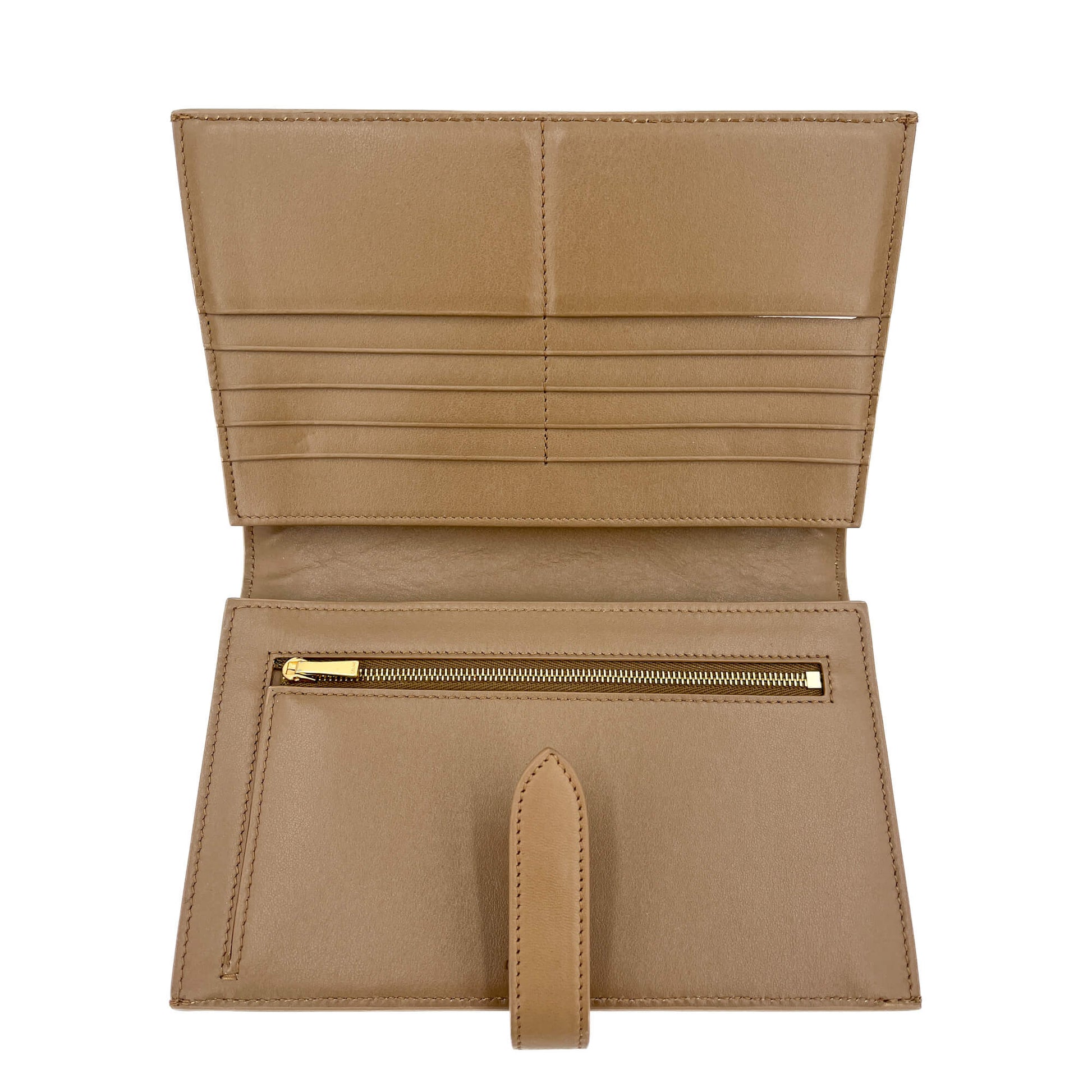 Second hand Céline Long Flap Wallet Grained Calfskin Leather Beige - Tabita Bags