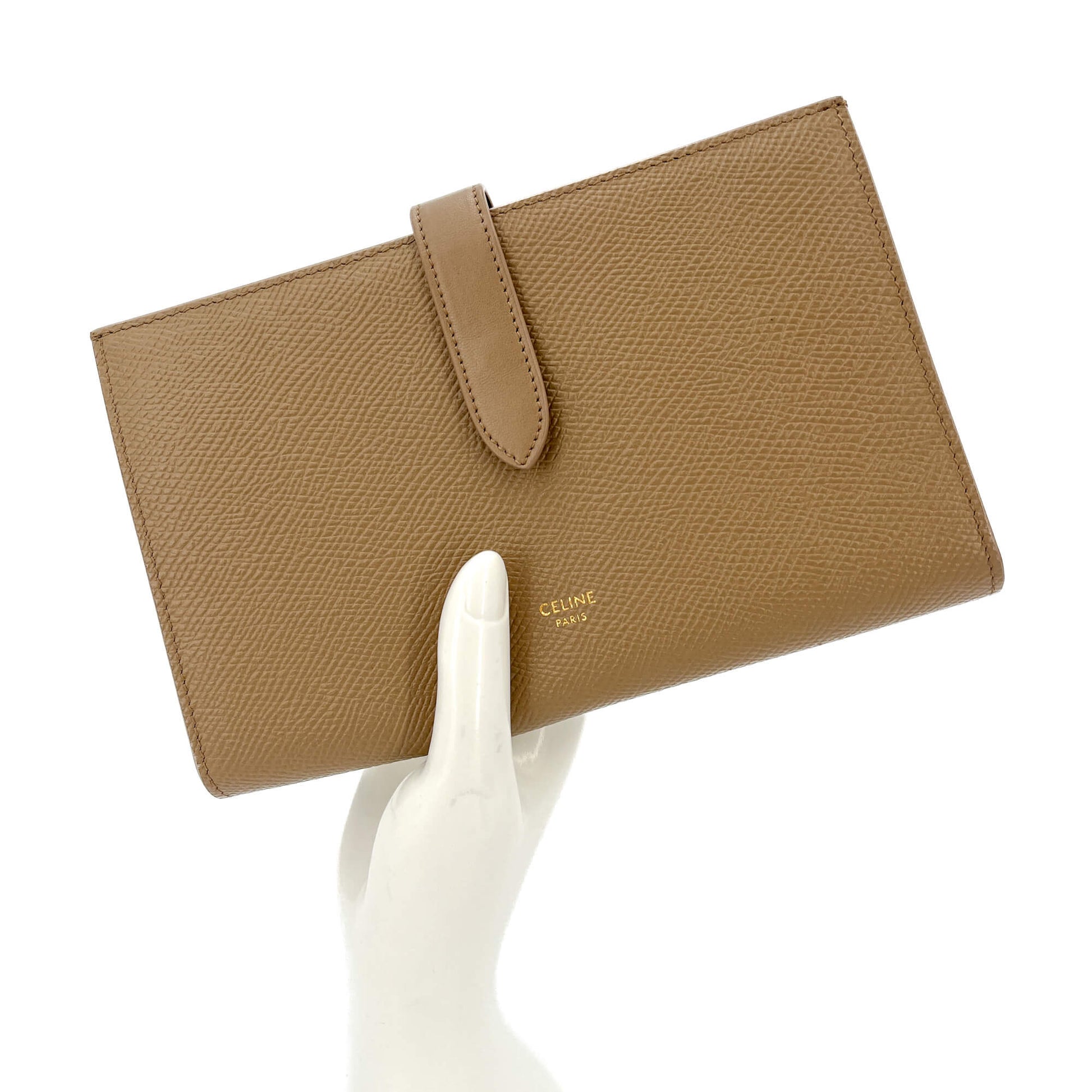 Second hand Céline Long Flap Wallet Grained Calfskin Leather Beige - Tabita Bags