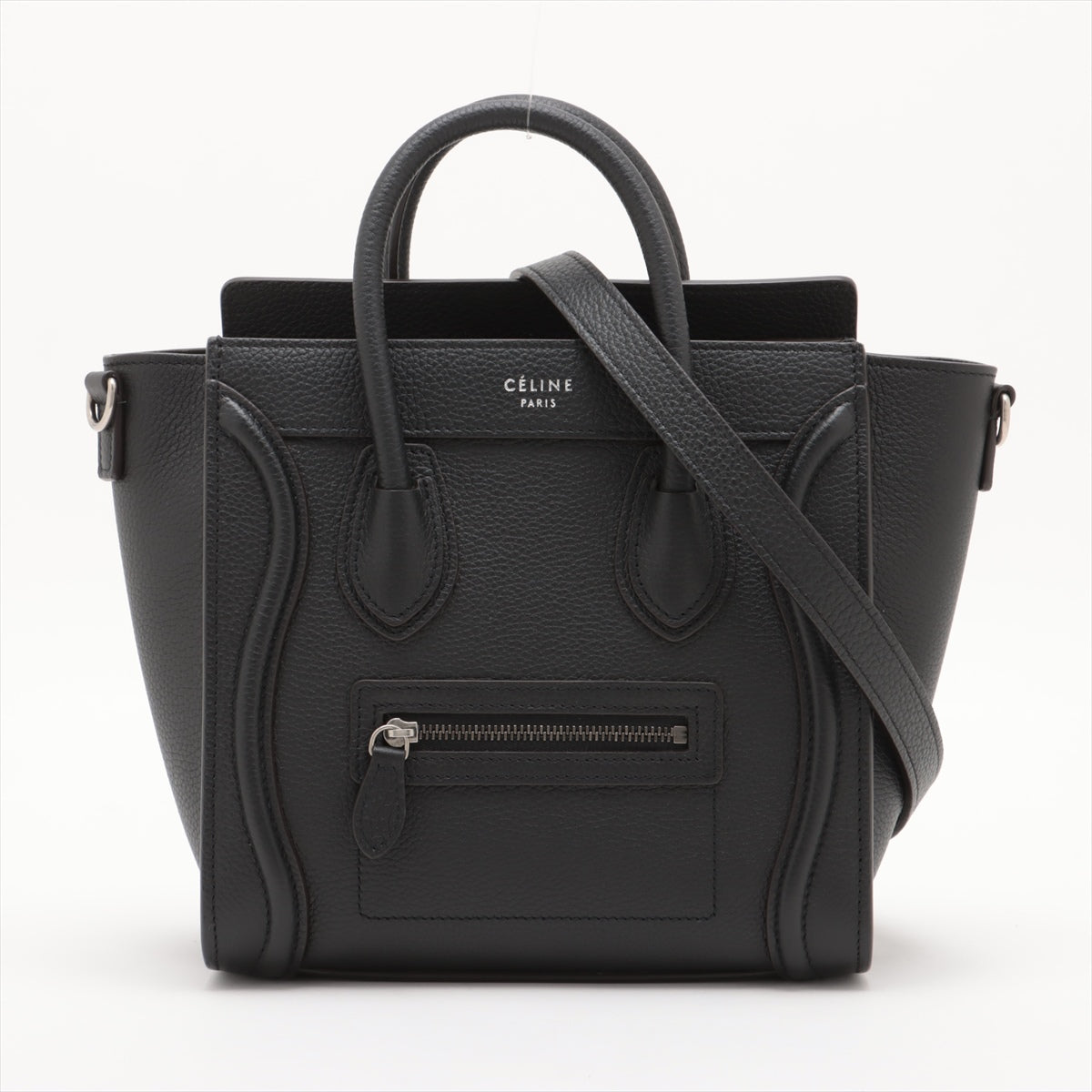 Second hand Céline Luggage Nano Drummed Calfskin Leather 2 - Ways Tote Bag Black - Tabita Bags