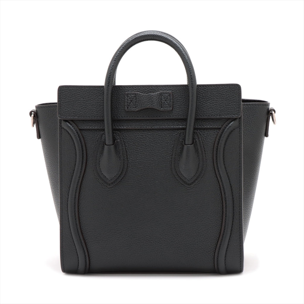 Second hand Céline Luggage Nano Drummed Calfskin Leather 2 - Ways Tote Bag Black - Tabita Bags