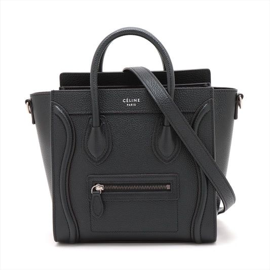 Second hand Céline Luggage Nano Drummed Calfskin Leather 2 - Ways Tote Bag Black - Tabita Bags