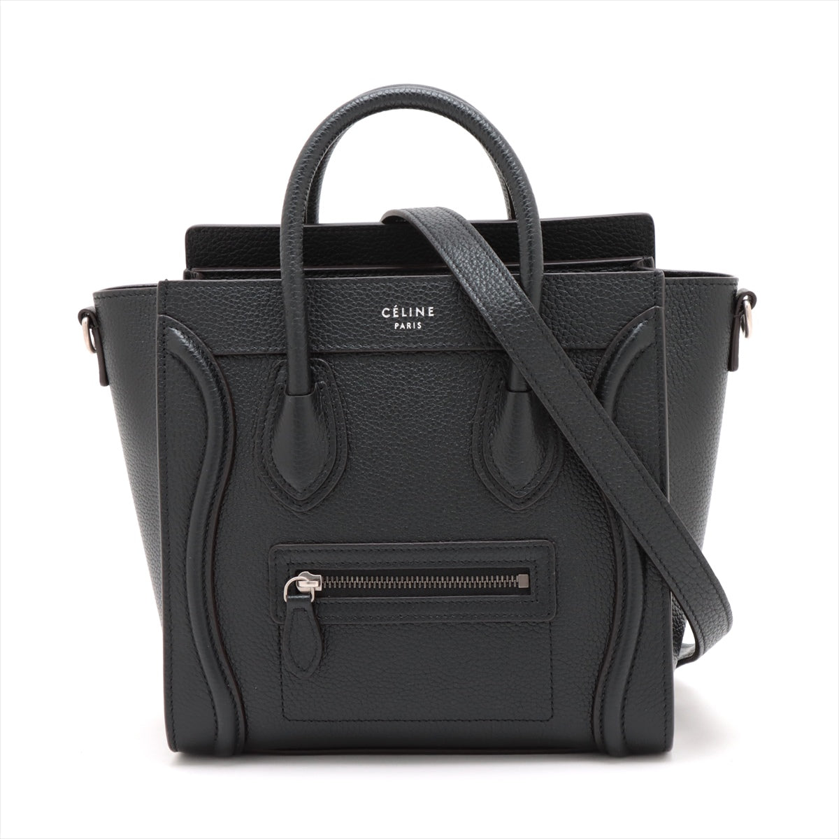 Second hand Céline Luggage Nano Drummed Calfskin Leather 2 - Ways Tote Bag Black - Tabita Bags