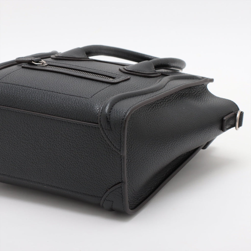 Second hand Céline Luggage Nano Drummed Calfskin Leather 2 - Ways Tote Bag Black - Tabita Bags