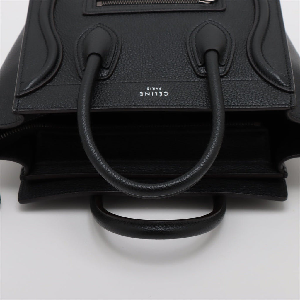 Second hand Céline Luggage Nano Drummed Calfskin Leather 2 - Ways Tote Bag Black - Tabita Bags