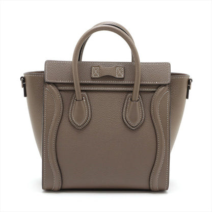 Second hand Céline Luggage Nano Drummed Calfskin Leather 2-Ways Tote Bag Grey - Tabita Bags