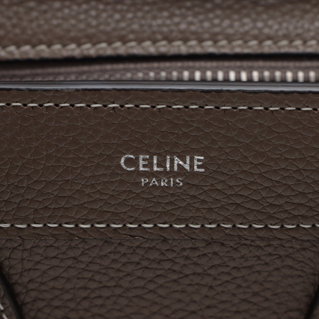 Second hand Céline Luggage Nano Drummed Calfskin Leather 2-Ways Tote Bag Grey - Tabita Bags