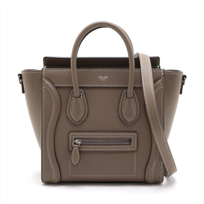 Second hand Céline Luggage Nano Drummed Calfskin Leather 2-Ways Tote Bag Grey - Tabita Bags