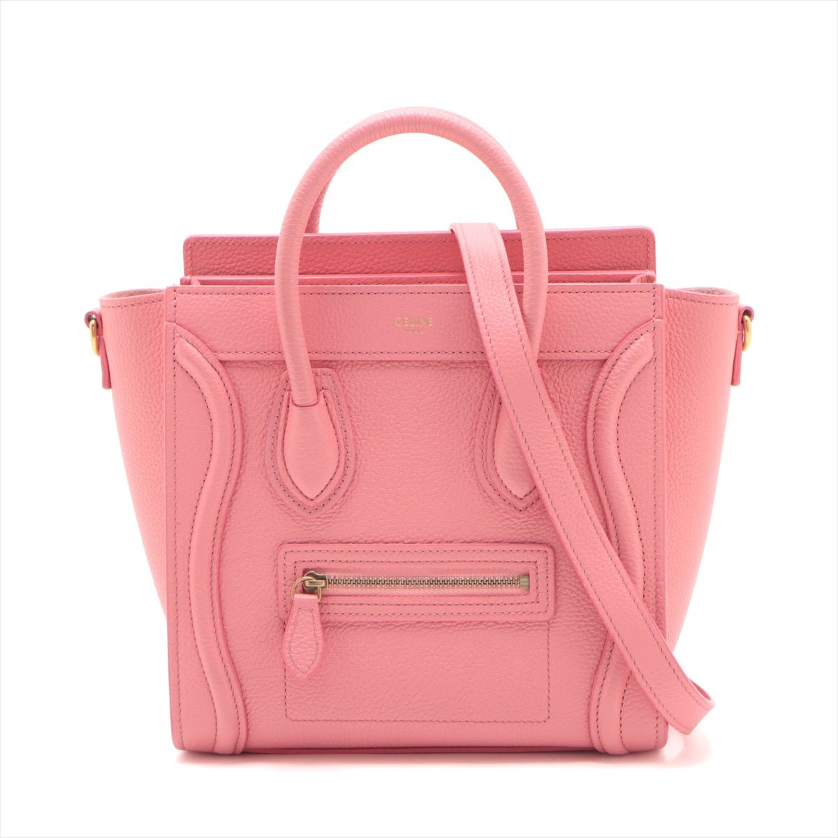 Second hand Céline Luggage Nano Drummed Calfskin Leather 2 - Ways Tote Bag Pink - Tabita Bags