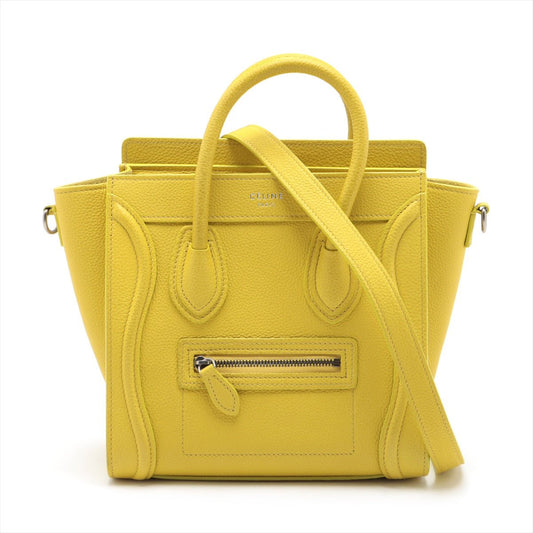Second hand Céline Luggage Nano Drummed Calfskin Leather 2-Ways Tote Bag Yellow - Tabita Bags