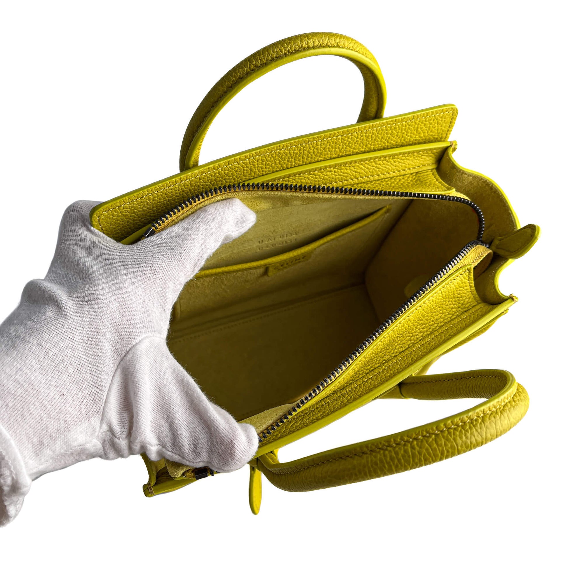 Second hand Céline Luggage Nano Drummed Calfskin Leather 2 - Ways Tote Bag Yellow - Tabita Bags