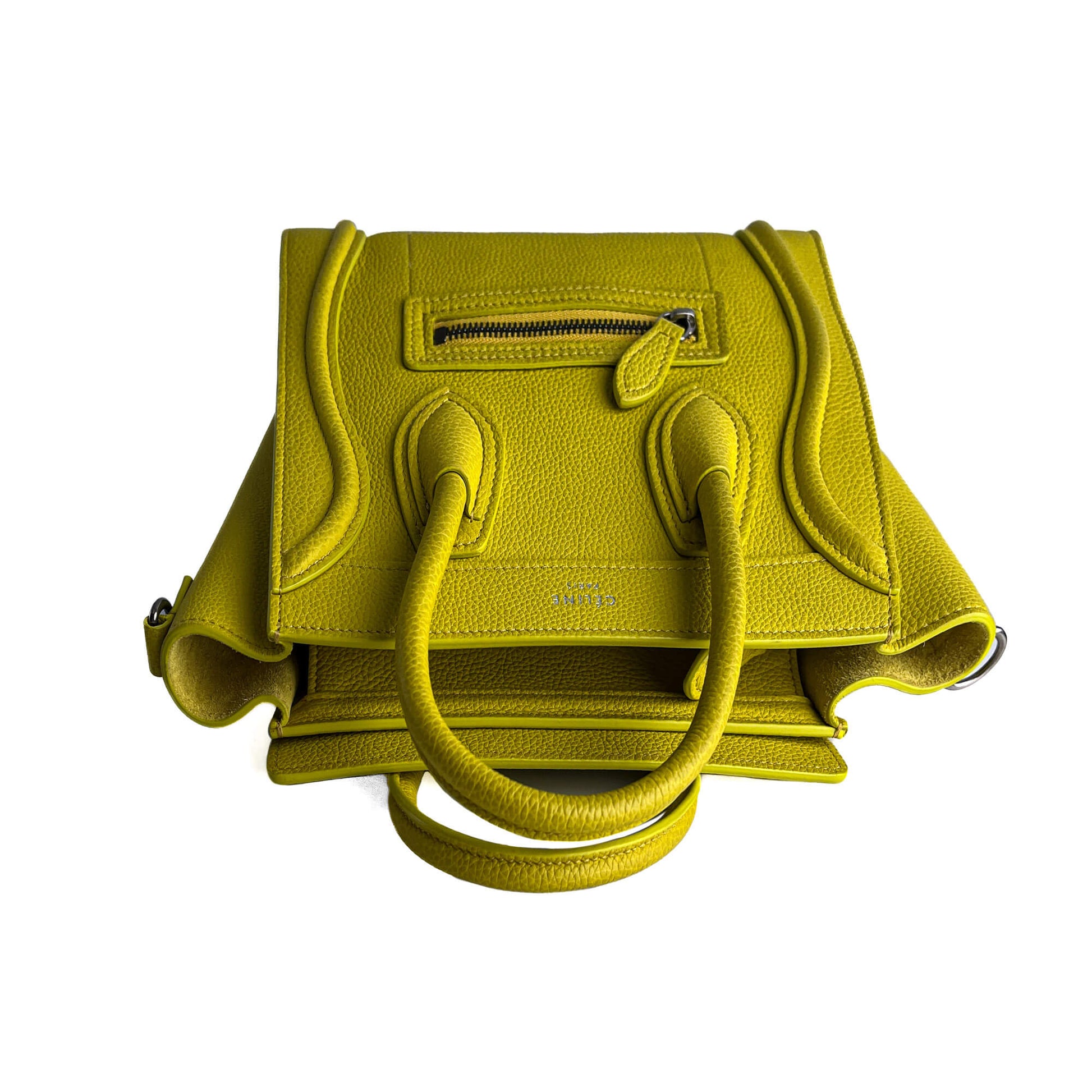 Second hand Céline Luggage Nano Drummed Calfskin Leather 2 - Ways Tote Bag Yellow - Tabita Bags