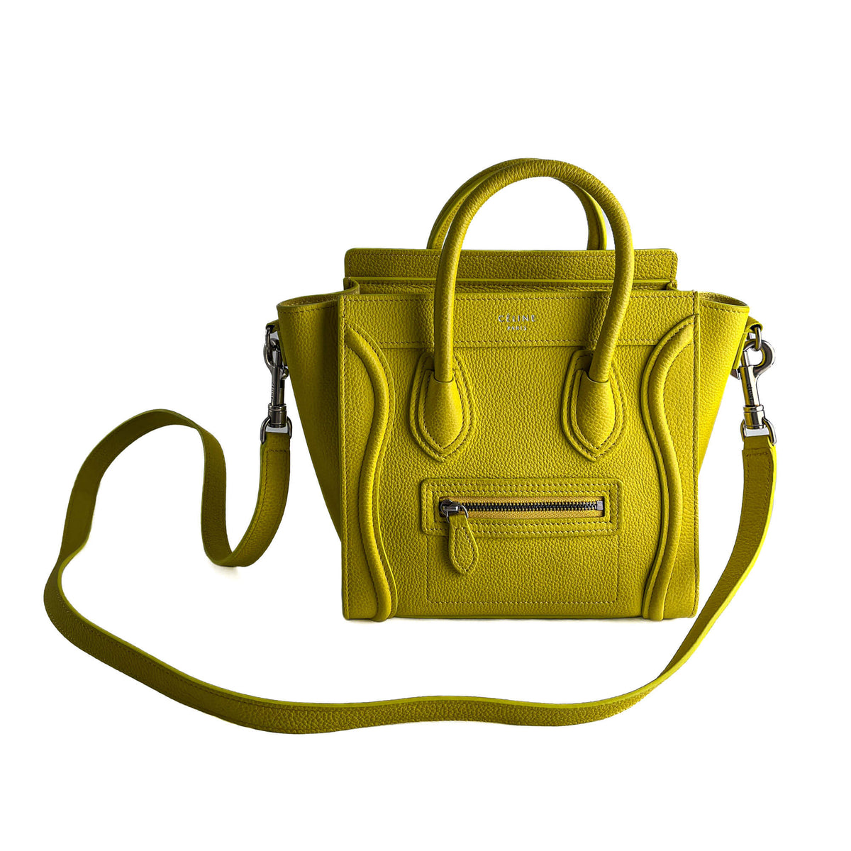 Second hand Céline Luggage Nano Drummed Calfskin Leather 2 - Ways Tote Bag Yellow - Tabita Bags