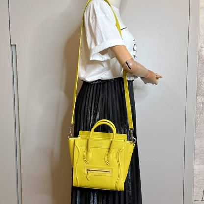 Second hand Céline Luggage Nano Drummed Calfskin Leather 2-Ways Tote Bag Yellow - Tabita Bags