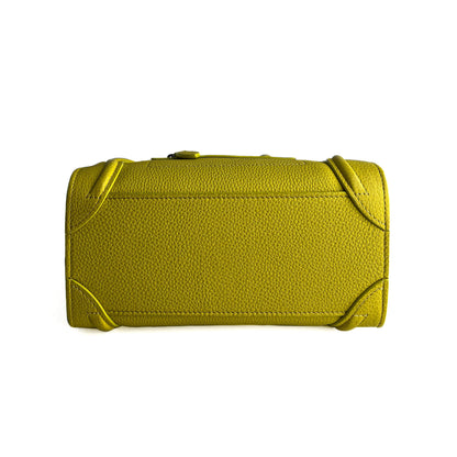 Second hand Céline Luggage Nano Drummed Calfskin Leather 2 - Ways Tote Bag Yellow - Tabita Bags