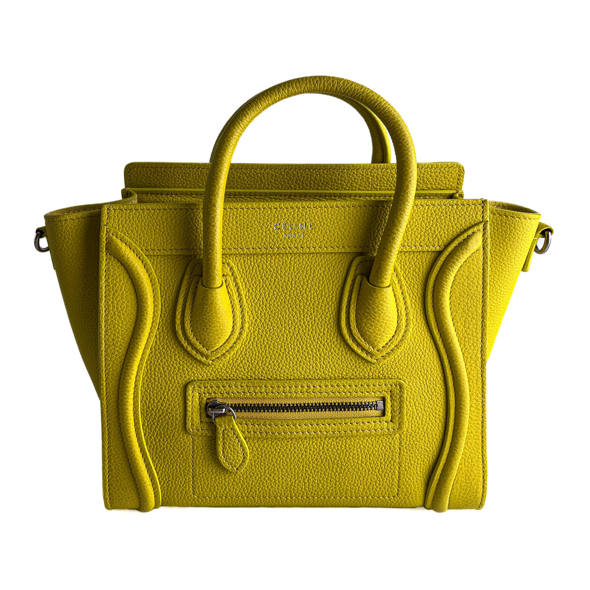Second hand Céline Luggage Nano Drummed Calfskin Leather 2 - Ways Tote Bag Yellow - Tabita Bags
