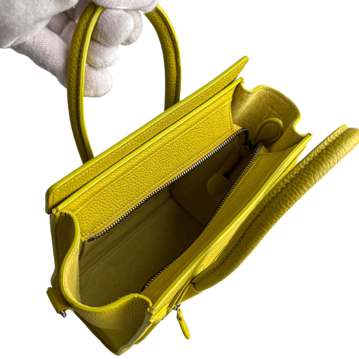 Second hand Céline Luggage Nano Drummed Calfskin Leather 2 - Ways Tote Bag Yellow - Tabita Bags