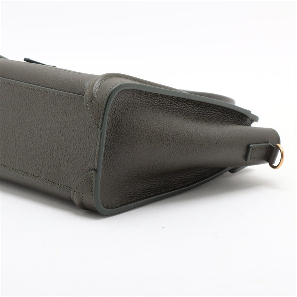 Second hand Céline Luggage Nano Drummed Calfskin Leather 2 - Ways Tote Crossbody Military Green - Tabita Bags