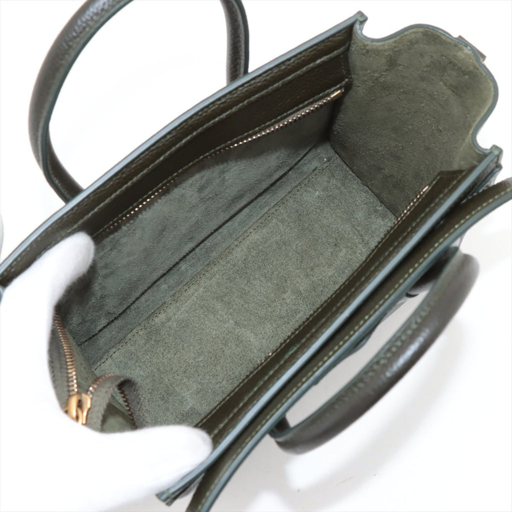 Second hand Céline Luggage Nano Drummed Calfskin Leather 2 - Ways Tote Crossbody Military Green - Tabita Bags