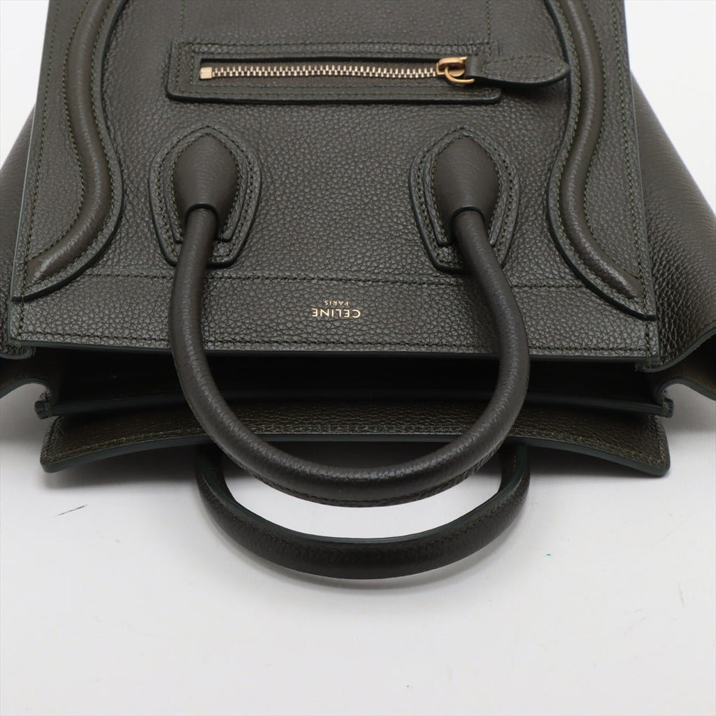 Second hand Céline Luggage Nano Drummed Calfskin Leather 2 - Ways Tote Crossbody Military Green - Tabita Bags
