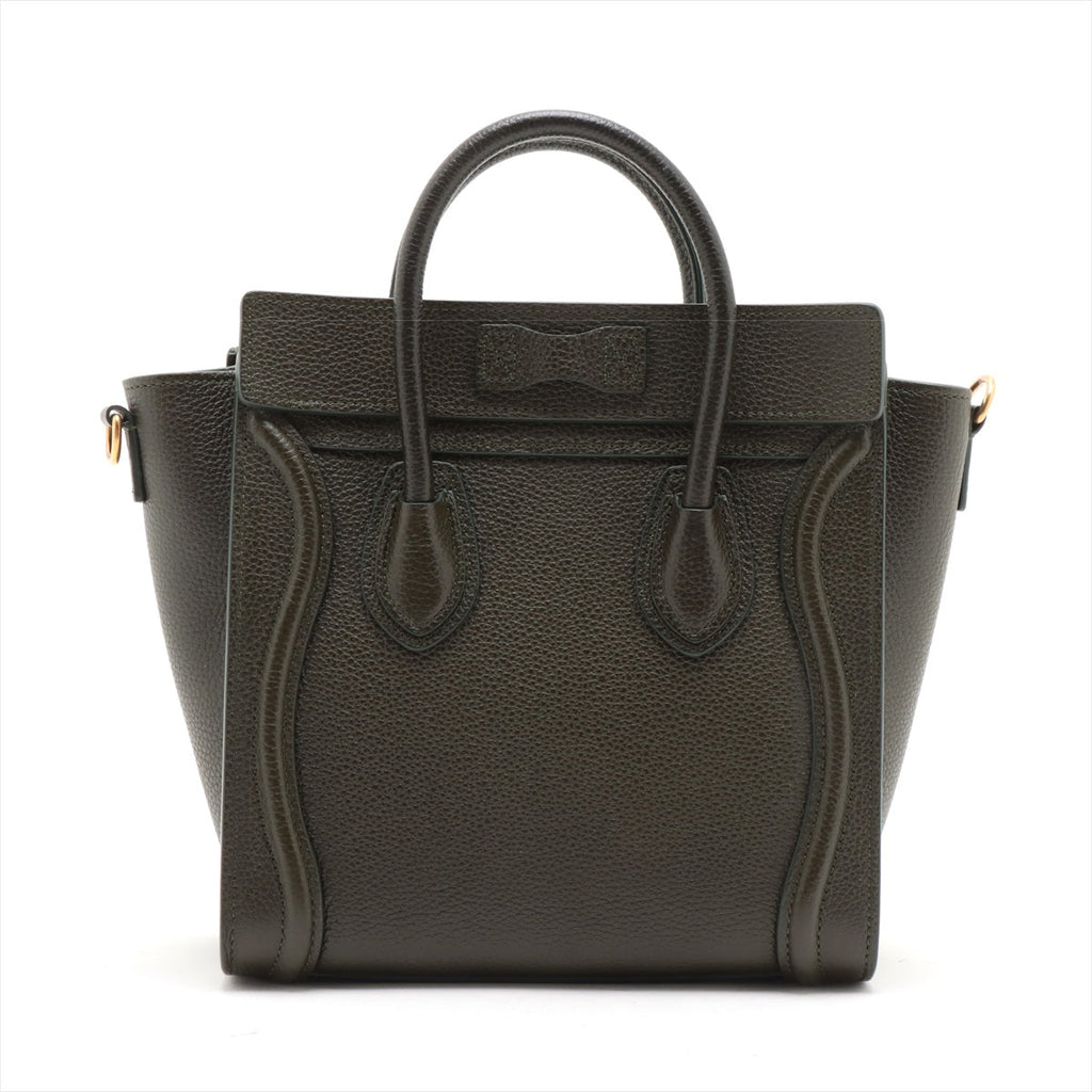 Second hand Céline Luggage Nano Drummed Calfskin Leather 2 - Ways Tote Crossbody Military Green - Tabita Bags