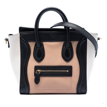 Second hand Céline Luggage Nano Drummed Calfskin Leather Tote Crossbody Brown - Tabita Bags