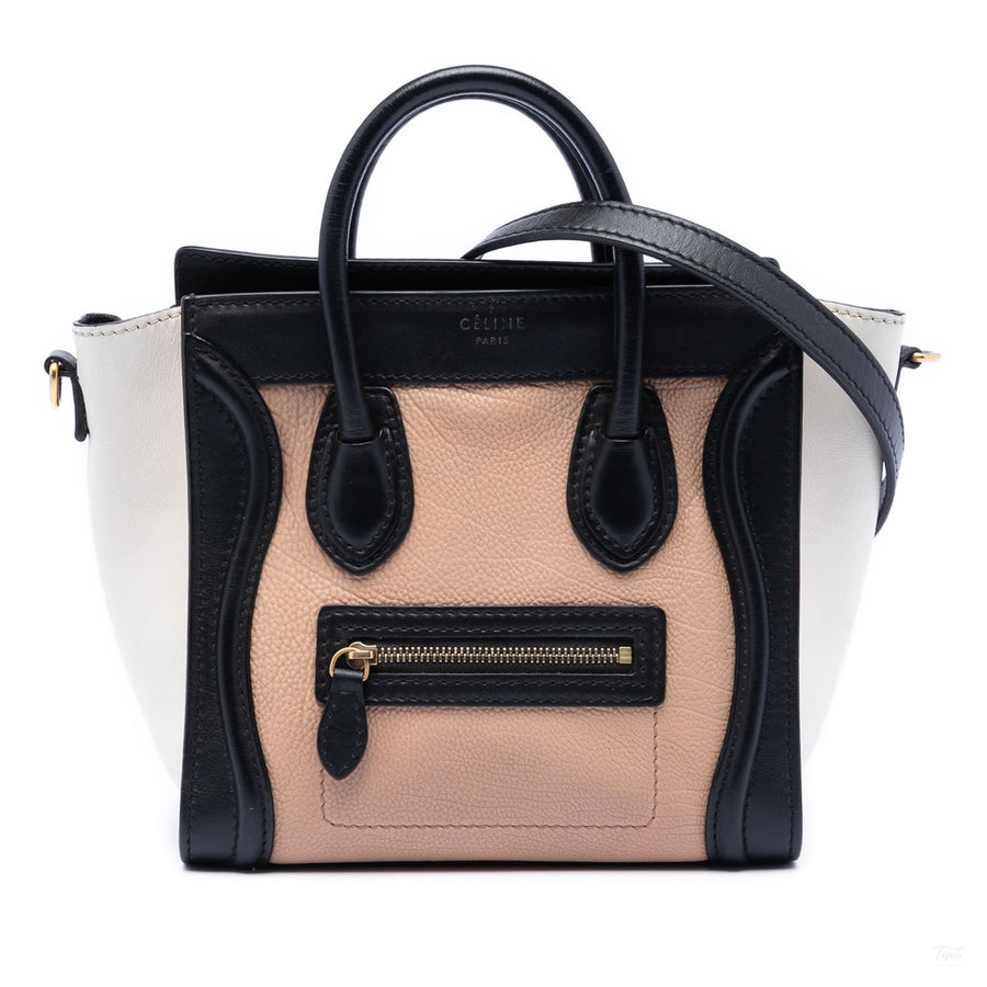Second hand Céline Luggage Nano Drummed Calfskin Leather Tote Crossbody Brown - Tabita Bags