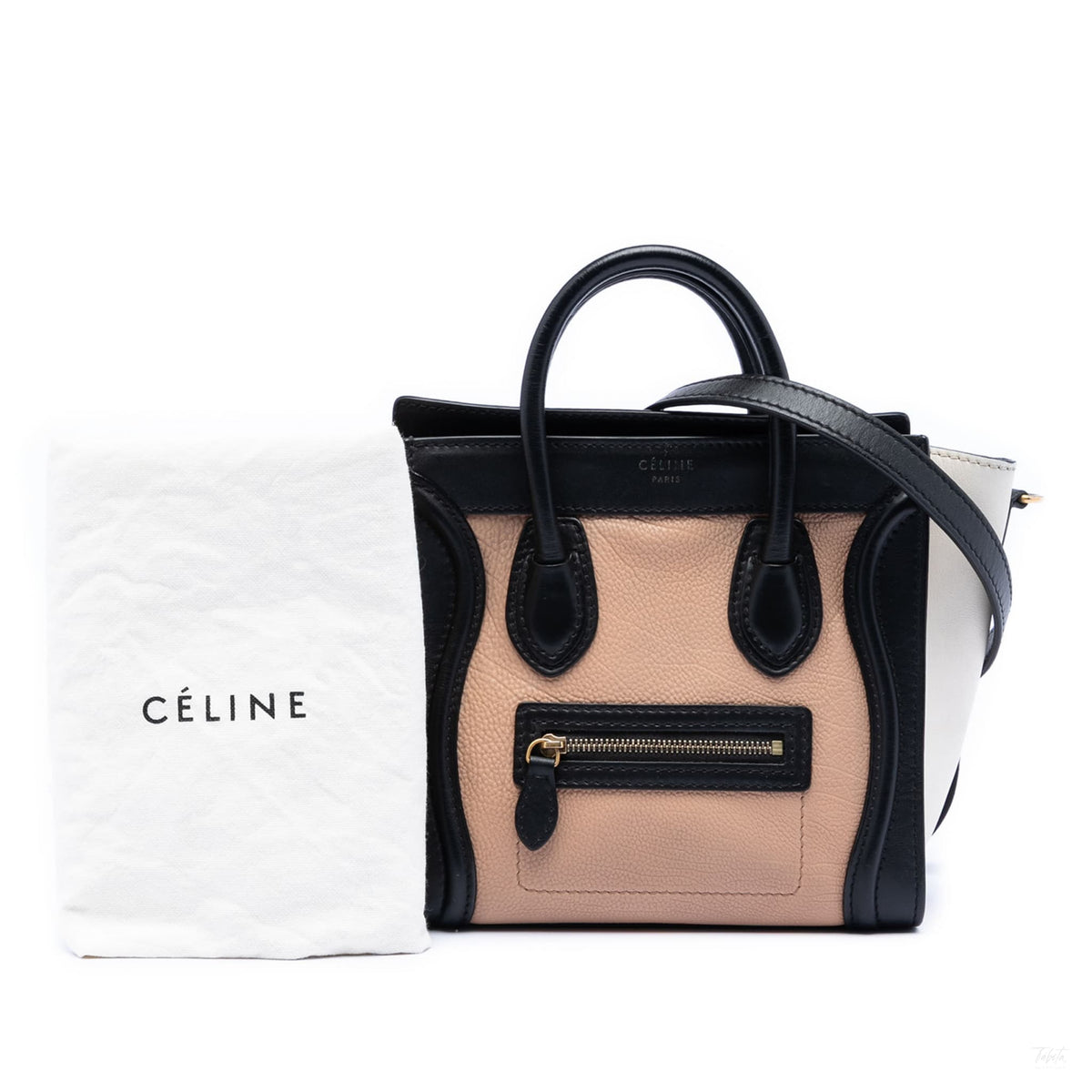 Second hand Céline Luggage Nano Drummed Calfskin Leather Tote Crossbody Brown - Tabita Bags