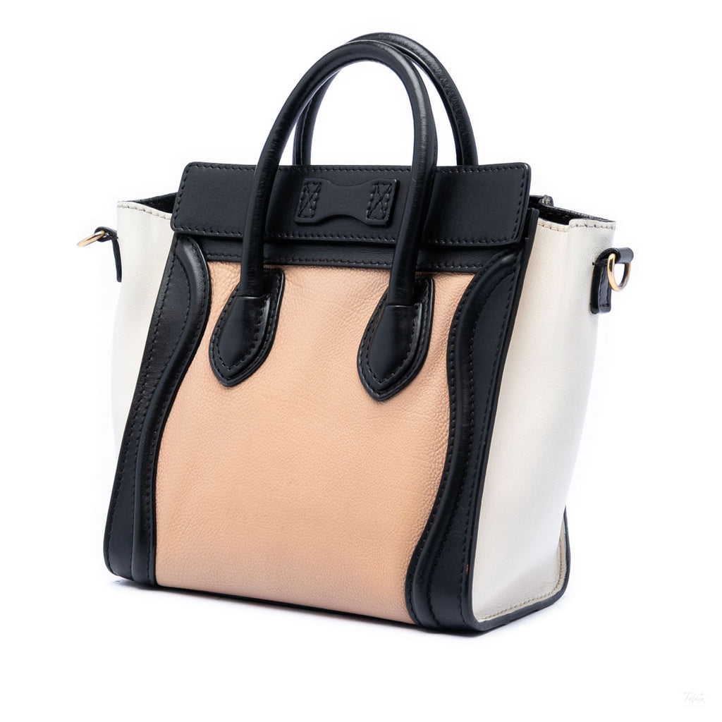 Second hand Céline Luggage Nano Drummed Calfskin Leather Tote Crossbody Brown - Tabita Bags