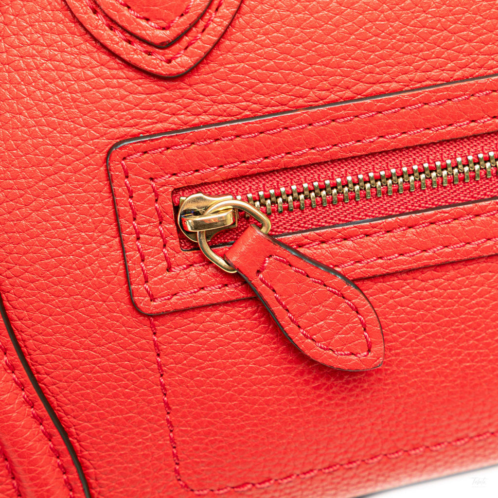 Second hand Céline Luggage Nano Drummed Calfskin Leather Tote Crossbody Red - Tabita Bags
