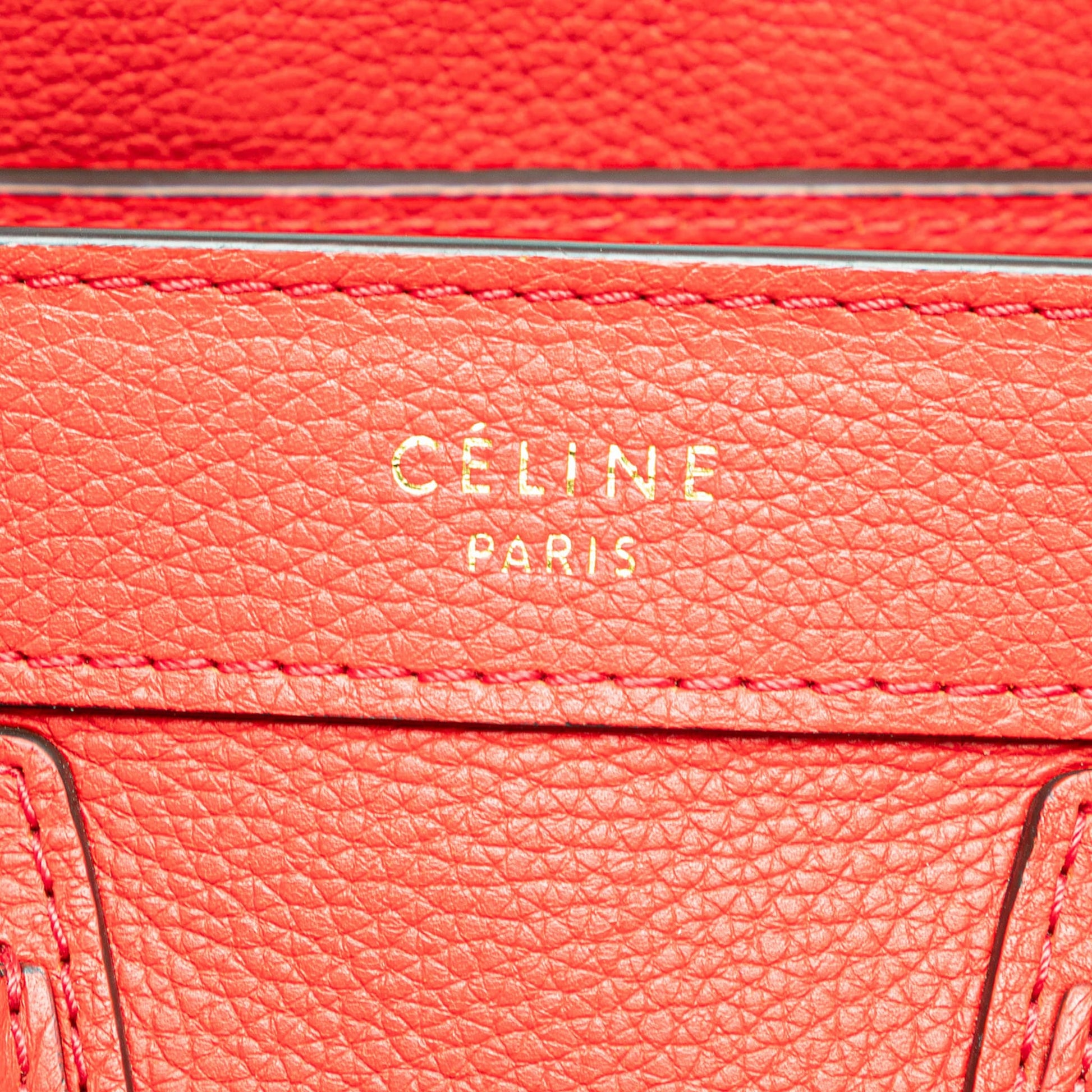 Second hand Céline Luggage Nano Drummed Calfskin Leather Tote Crossbody Red - Tabita Bags